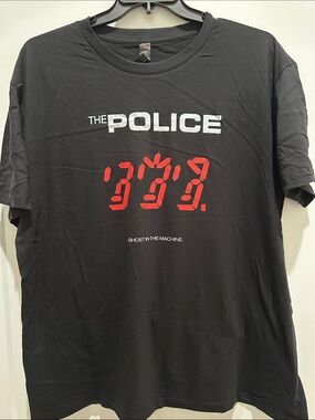 The Police Black Tee with White Ghost in the Machine Logo & Red Digital Graphic